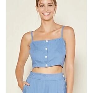 OUTERKNOWN Linen Button Up Crop Tank Small Ventura Blue Sustainable Coastal